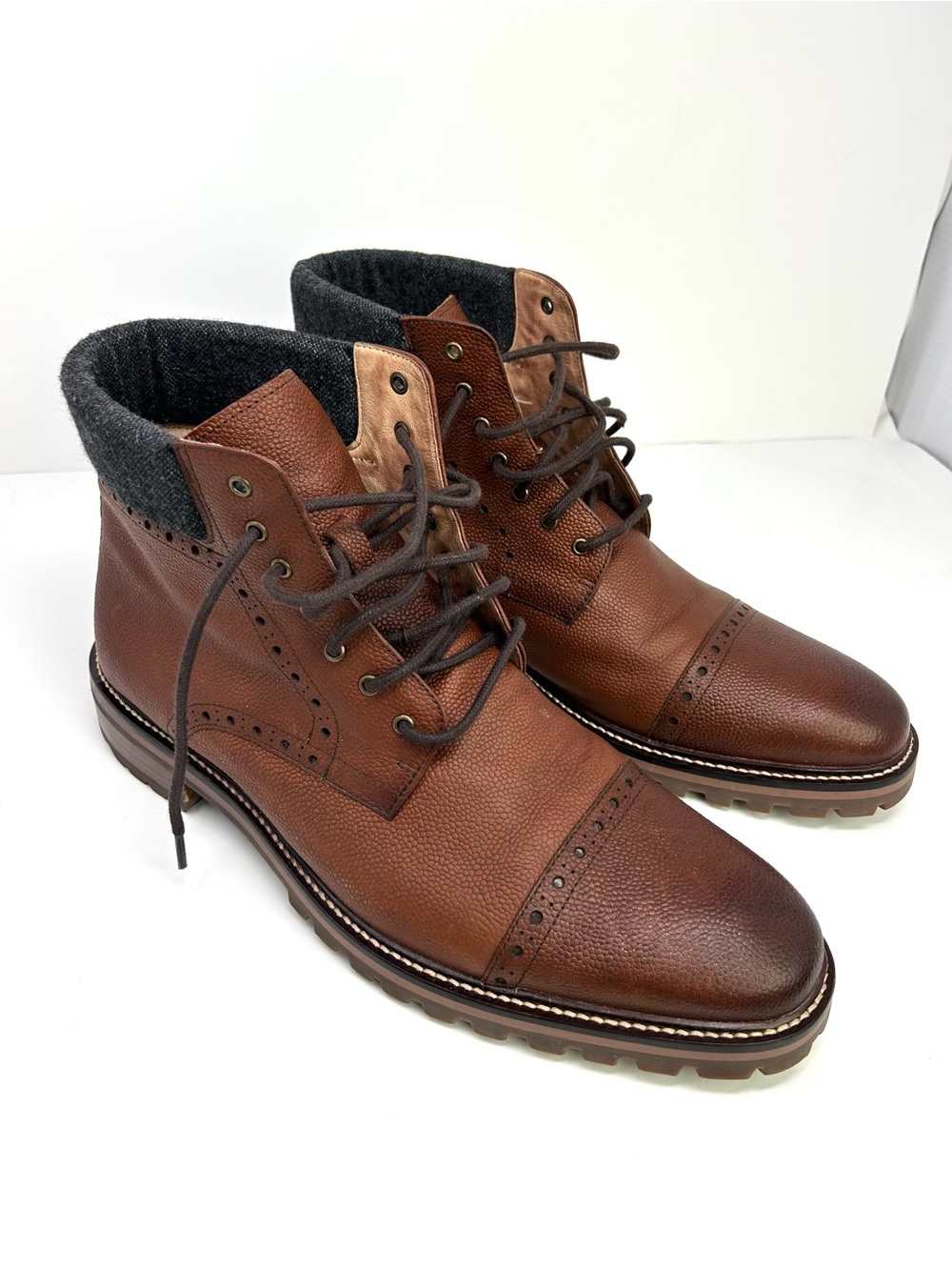 Warfield & Grand Darren Men's Brown Leather cap Toe Brogue Boots size 13 lace up